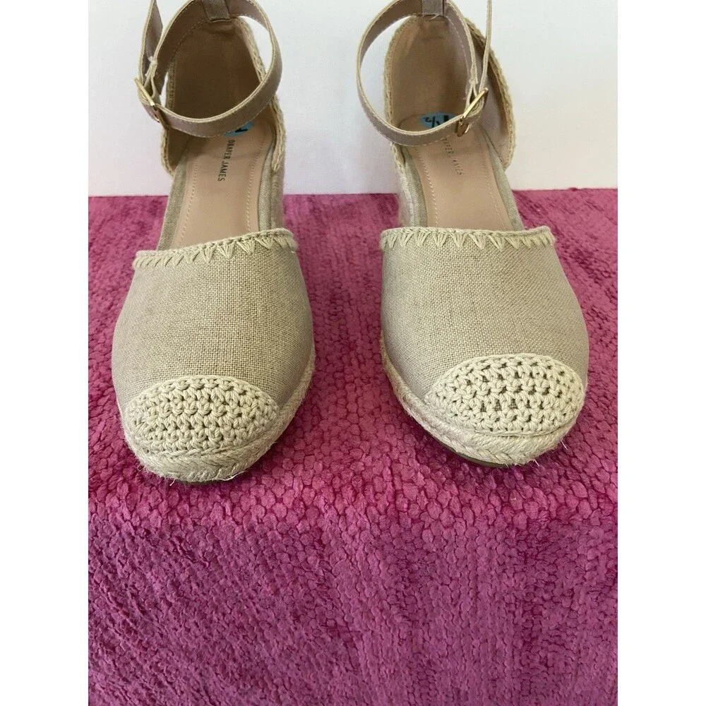 Draper James Iris Espadrille Wedge Heels Ankle Strap Natural Tan Canvas Size 7.5